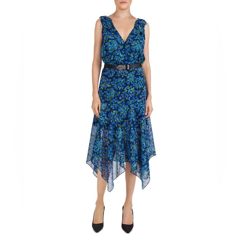 NWT The Kooples blue floral silk wrap dress
